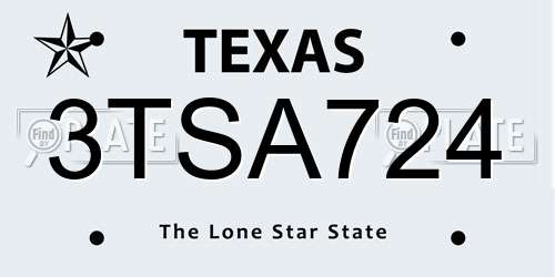 3TSA724 Texas License Plate