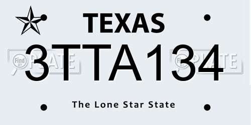 3TTA134 Texas License Plate