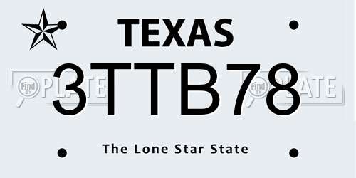 3TTB78 Texas License Plate