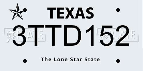 3TTD152 Texas License Plate