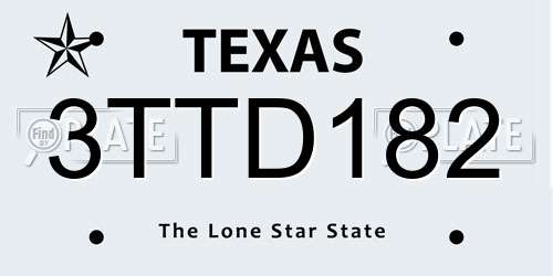 3TTD182 Texas License Plate