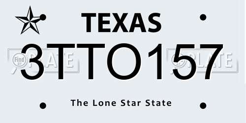 3TTO157 Texas License Plate