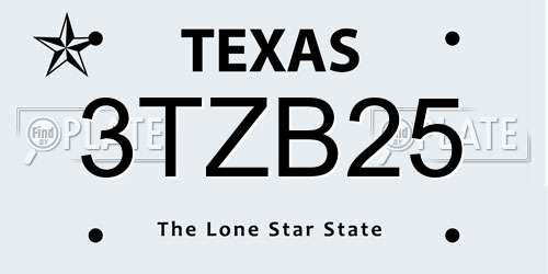 3TZB25 Texas License Plate