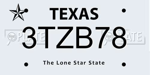 3TZB78 Texas License Plate