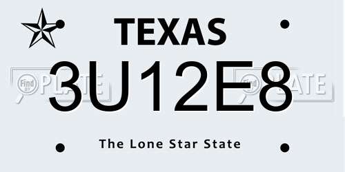 3U12E8 Texas License Plate