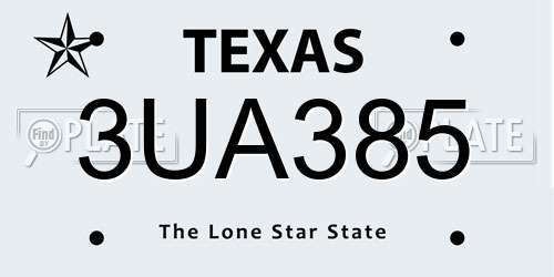 3UA385 Texas License Plate