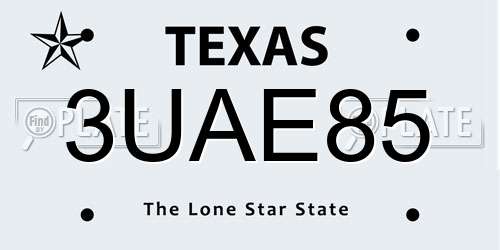 3UAE85 Texas License Plate
