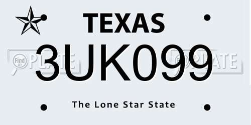 3UK099 Texas License Plate