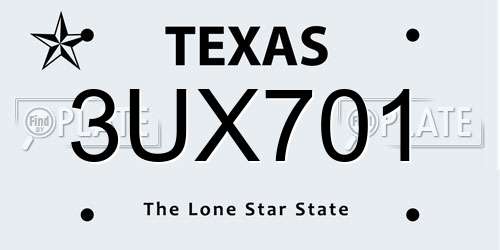 3UX701 Texas License Plate