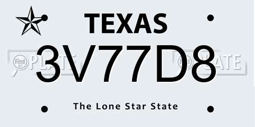 3V77D8 Texas License Plate