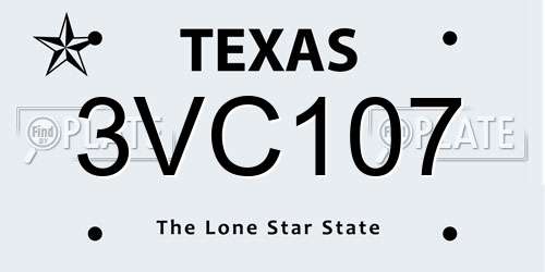 3VC107 Texas License Plate