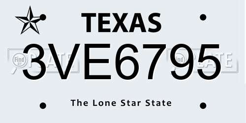 3VE6795 Texas License Plate
