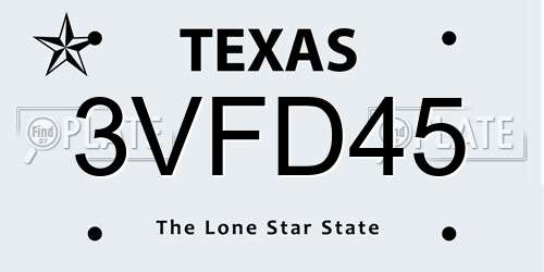 3VFD45 Texas License Plate