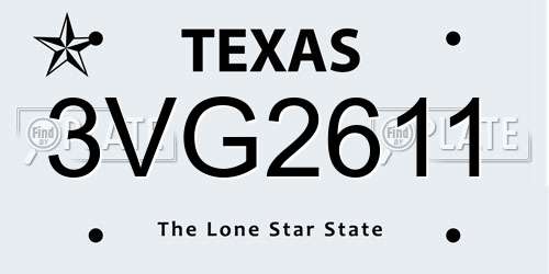 3VG2611 Texas License Plate