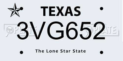 3VG652 Texas License Plate