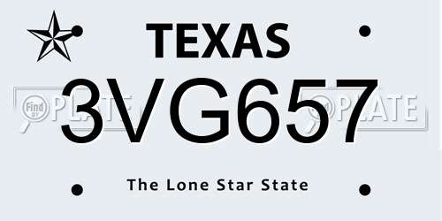 3VG657 Texas License Plate