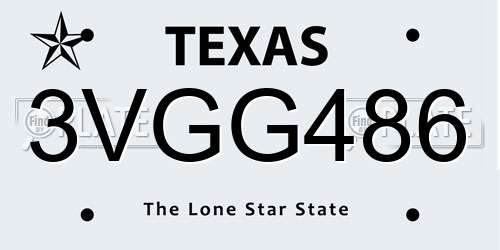 3VGG486 Texas License Plate
