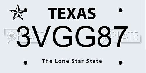 3VGG87 Texas License Plate