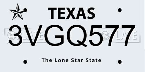 3VGQ577 Texas License Plate