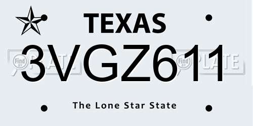 3VGZ611 Texas License Plate