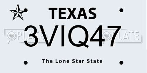 3VIQ47 Texas License Plate
