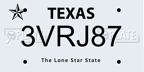 3VRJ87 Texas License Plate