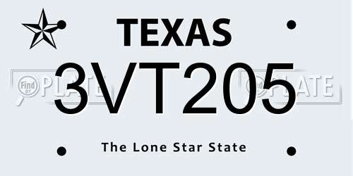 3VT205 Texas License Plate