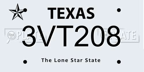 3VT208 Texas License Plate