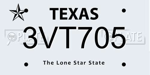3VT705 Texas License Plate