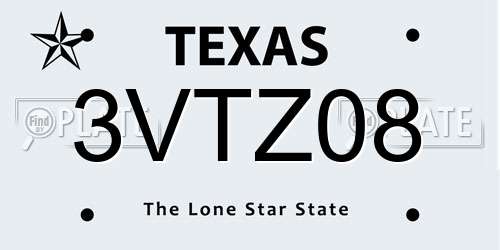 3VTZ08 Texas License Plate