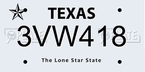 3VW418 Texas License Plate