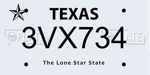 3VX734 Texas License Plate