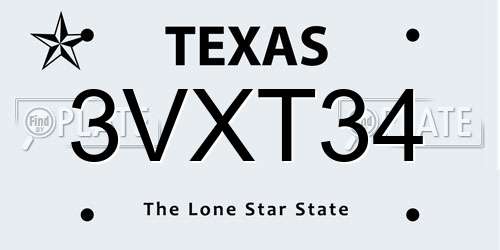 3VXT34 Texas License Plate