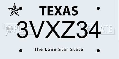 3VXZ34 Texas License Plate