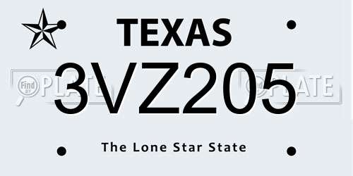 3VZ205 Texas License Plate