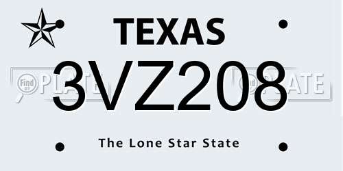 3VZ208 Texas License Plate