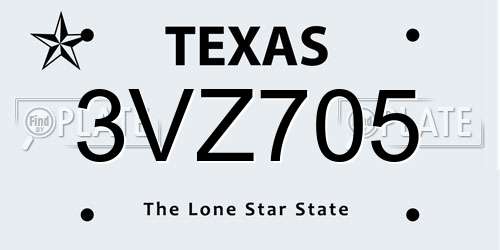3VZ705 Texas License Plate