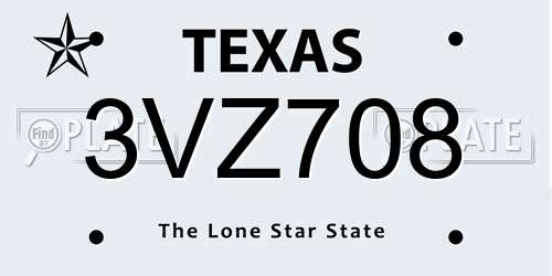 3VZ708 Texas License Plate
