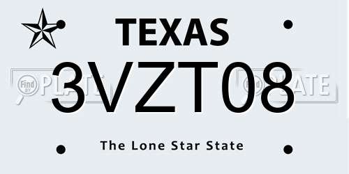 3VZT08 Texas License Plate
