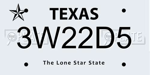 3W22D5 Texas License Plate