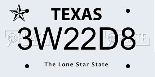 3W22D8 Texas License Plate