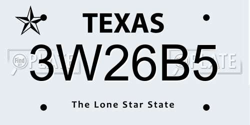 3W26B5 Texas License Plate