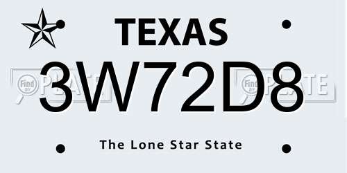 3W72D8 Texas License Plate
