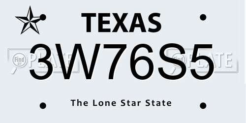 3W76S5 Texas License Plate
