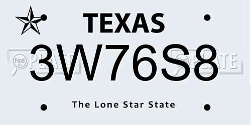 3W76S8 Texas License Plate