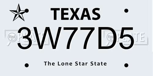 3W77D5 Texas License Plate