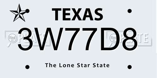 3W77D8 Texas License Plate