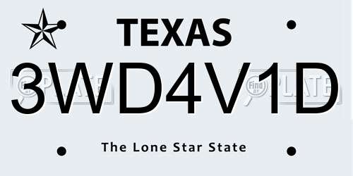 3WD4V1D Texas License Plate