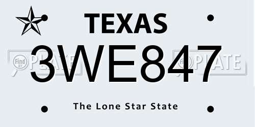 3WE847 Texas License Plate
