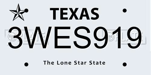 3WES919 Texas License Plate